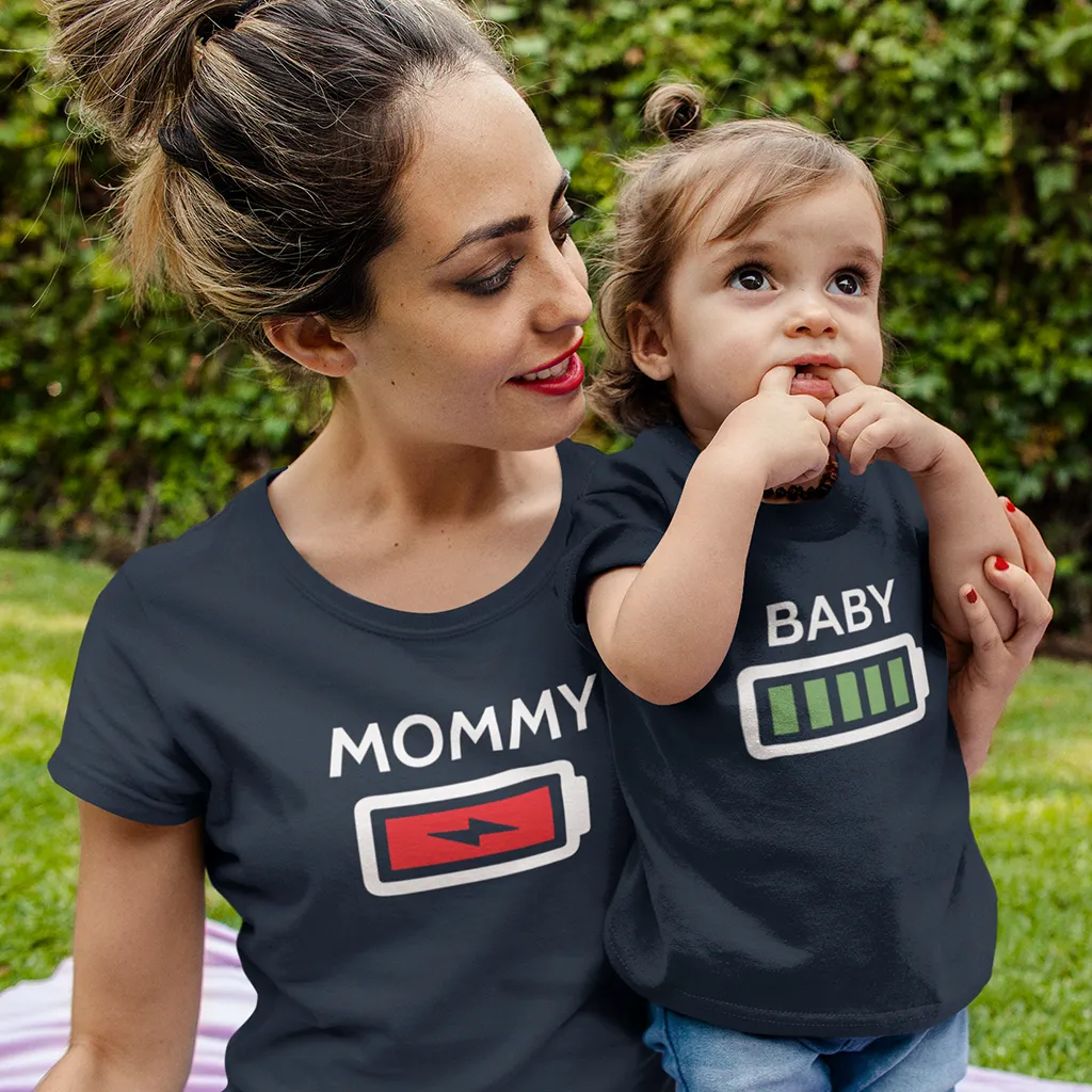 Mommy, Daddy and Baby Battery Power - Graphic T-Shirts Matching Family Outfit