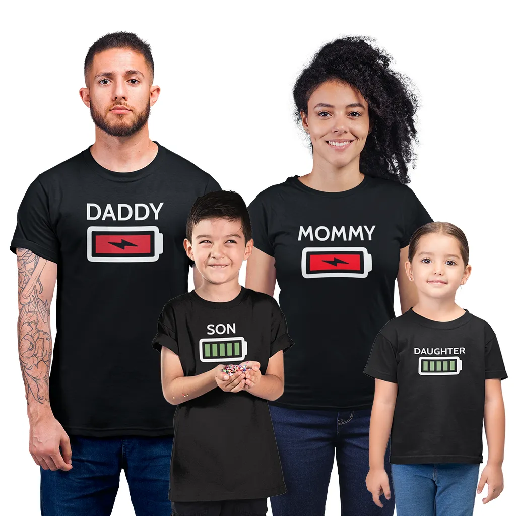 Mommy, Daddy and Baby Battery Power - Graphic T-Shirts Matching Family Outfit
