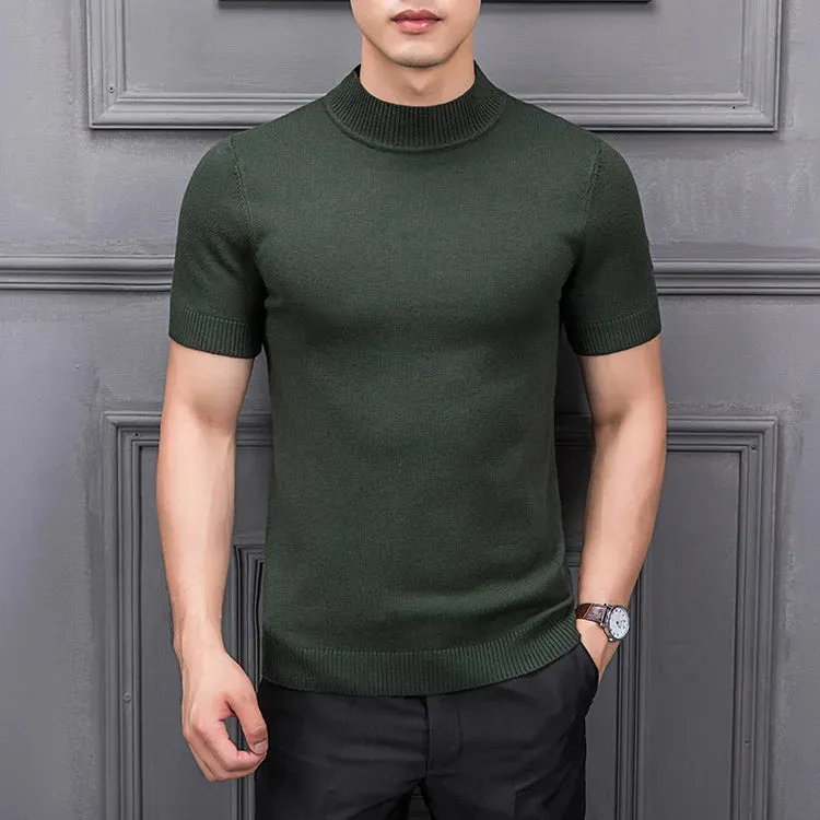 MRMT 2023 Brand New Men's Sweater Pure Color Semi-high Collar Men Sweater Knitting for Male Half-sleeved Man Sweaters Tops