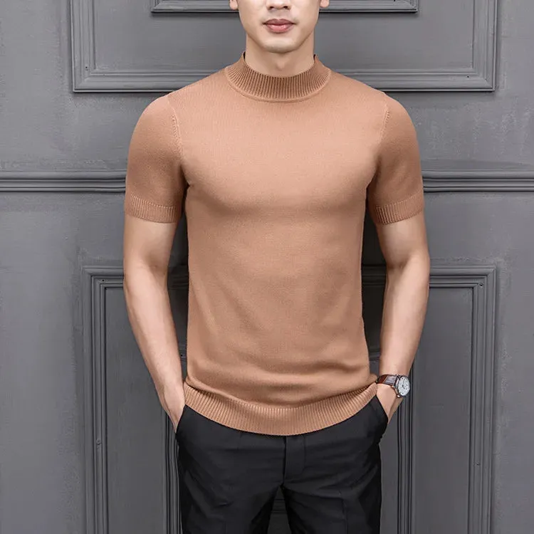 MRMT 2023 Brand New Men's Sweater Pure Color Semi-high Collar Men Sweater Knitting for Male Half-sleeved Man Sweaters Tops