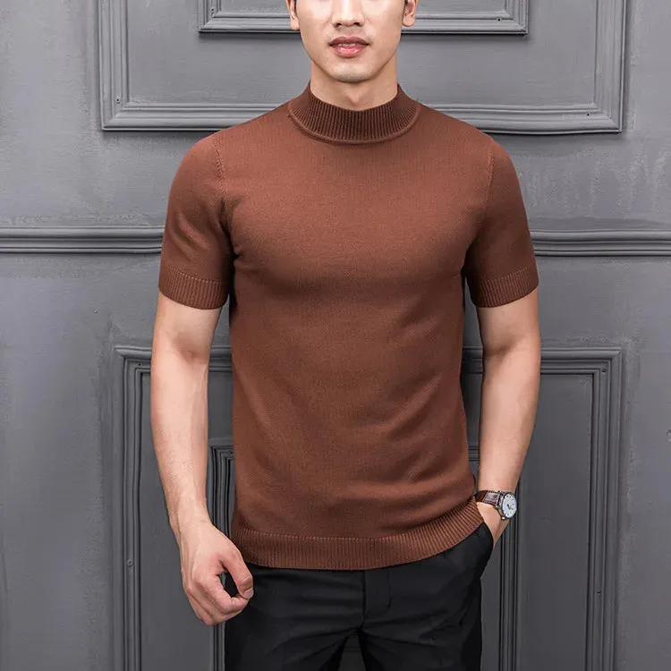 MRMT 2023 Brand New Men's Sweater Pure Color Semi-high Collar Men Sweater Knitting for Male Half-sleeved Man Sweaters Tops