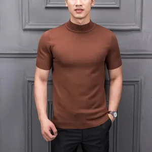 MRMT 2023 Brand New Men's Sweater Pure Color Semi-high Collar Men Sweater Knitting for Male Half-sleeved Man Sweaters Tops