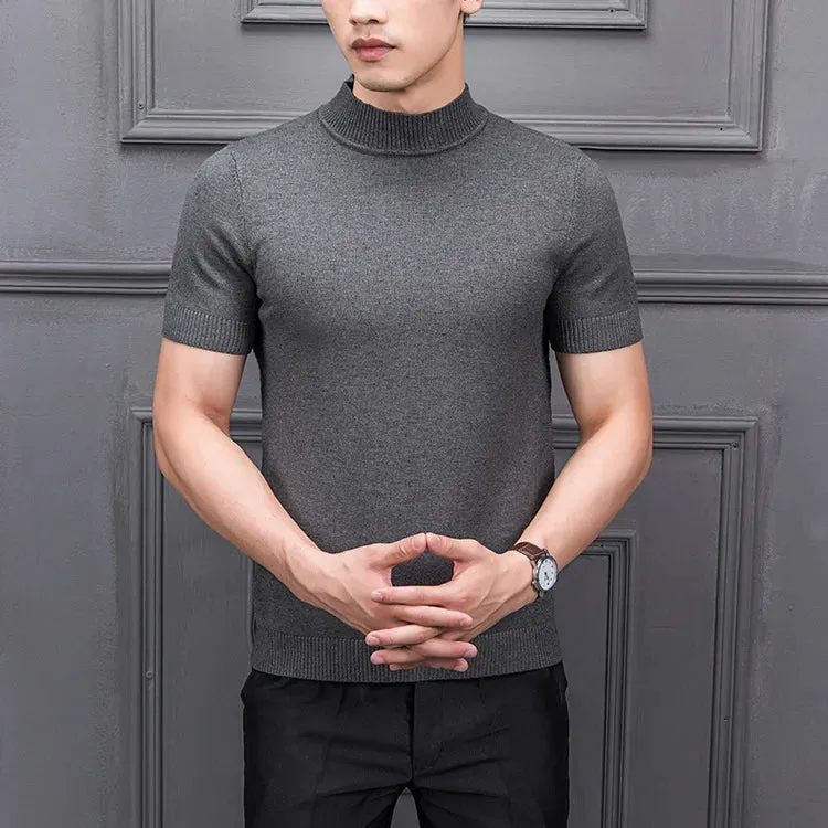 MRMT 2023 Brand New Men's Sweater Pure Color Semi-high Collar Men Sweater Knitting for Male Half-sleeved Man Sweaters Tops
