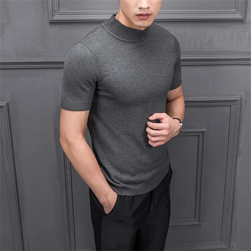 MRMT 2023 Brand New Men's Sweater Pure Color Semi-high Collar Men Sweater Knitting for Male Half-sleeved Man Sweaters Tops