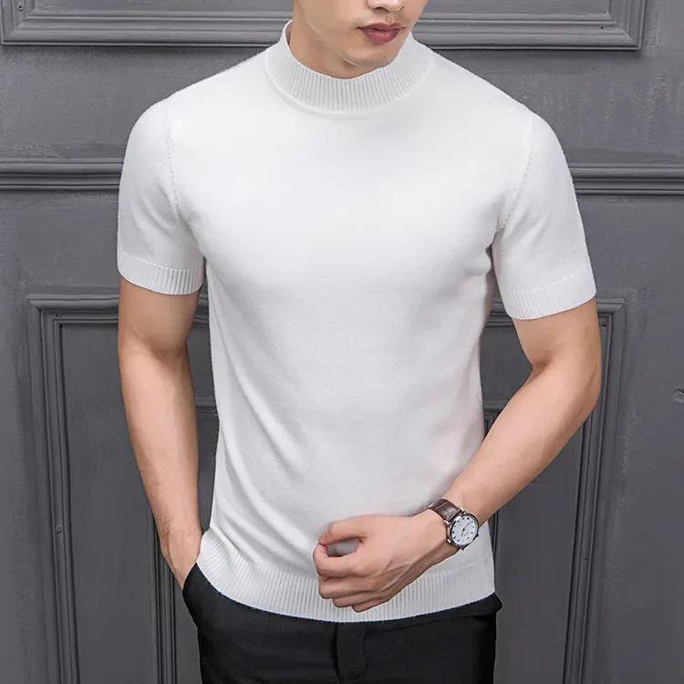 MRMT 2023 Brand New Men's Sweater Pure Color Semi-high Collar Men Sweater Knitting for Male Half-sleeved Man Sweaters Tops