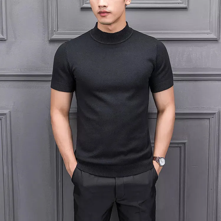 MRMT 2023 Brand New Men's Sweater Pure Color Semi-high Collar Men Sweater Knitting for Male Half-sleeved Man Sweaters Tops