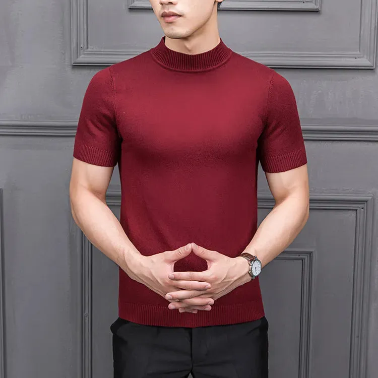MRMT 2023 Brand New Men's Sweater Pure Color Semi-high Collar Men Sweater Knitting for Male Half-sleeved Man Sweaters Tops