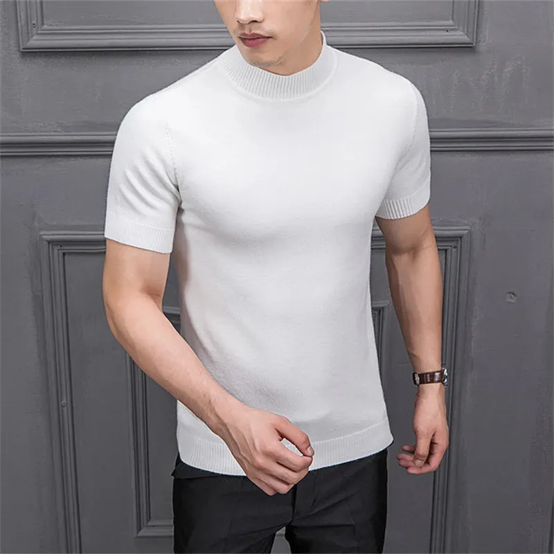 MRMT 2023 Brand New Men's Sweater Pure Color Semi-high Collar Men Sweater Knitting for Male Half-sleeved Man Sweaters Tops