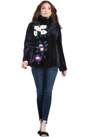 Navy Floral Sheared Mink Fur Jacket