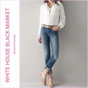 NEW Mid-Rise Everyday Soft Denim Embellished Cuff Slim Cropped Jeans