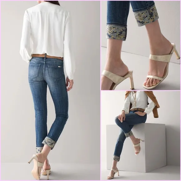 NEW Mid-Rise Everyday Soft Denim Embellished Cuff Slim Cropped Jeans