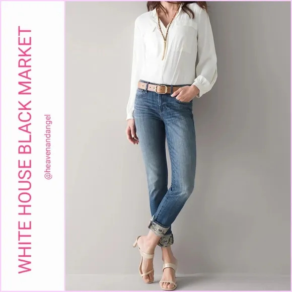 NEW Mid-Rise Everyday Soft Denim Embellished Cuff Slim Cropped Jeans