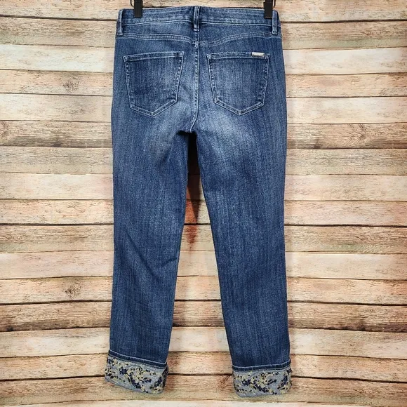 NEW Mid-Rise Everyday Soft Denim Embellished Cuff Slim Cropped Jeans