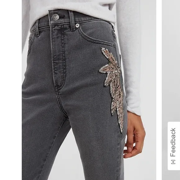 NWT Super High Waist Beaded Side Slim Jeans