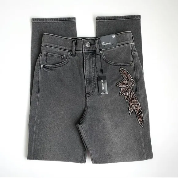 NWT Super High Waist Beaded Side Slim Jeans