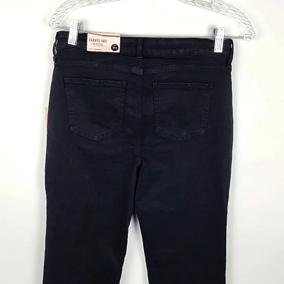 NYDJ women 2 slim straight dark wash denim stretchy jeans split ankle curves 360