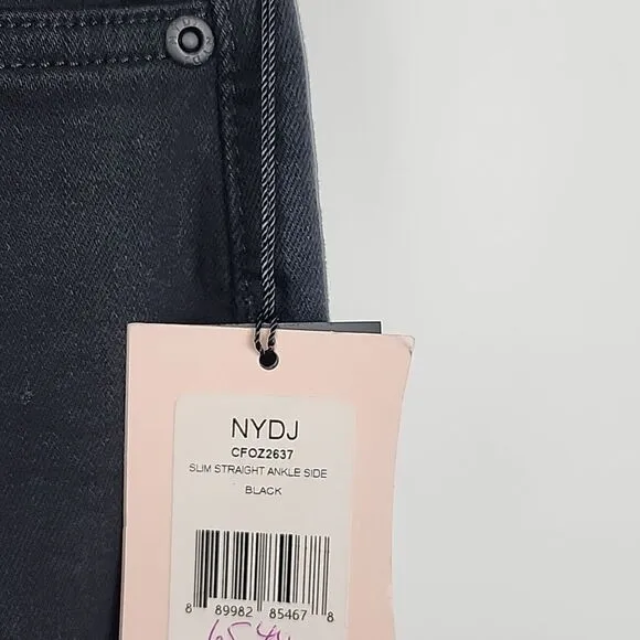 NYDJ women 2 slim straight dark wash denim stretchy jeans split ankle curves 360