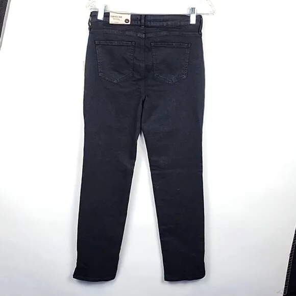 NYDJ women 2 slim straight dark wash denim stretchy jeans split ankle curves 360