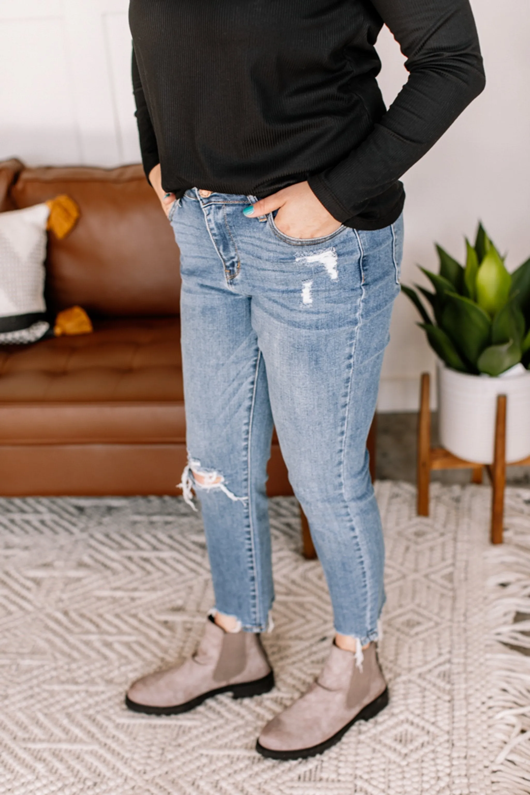 Once Bitten, Twice Shy Destructed Hem Judy Blue Jeans
