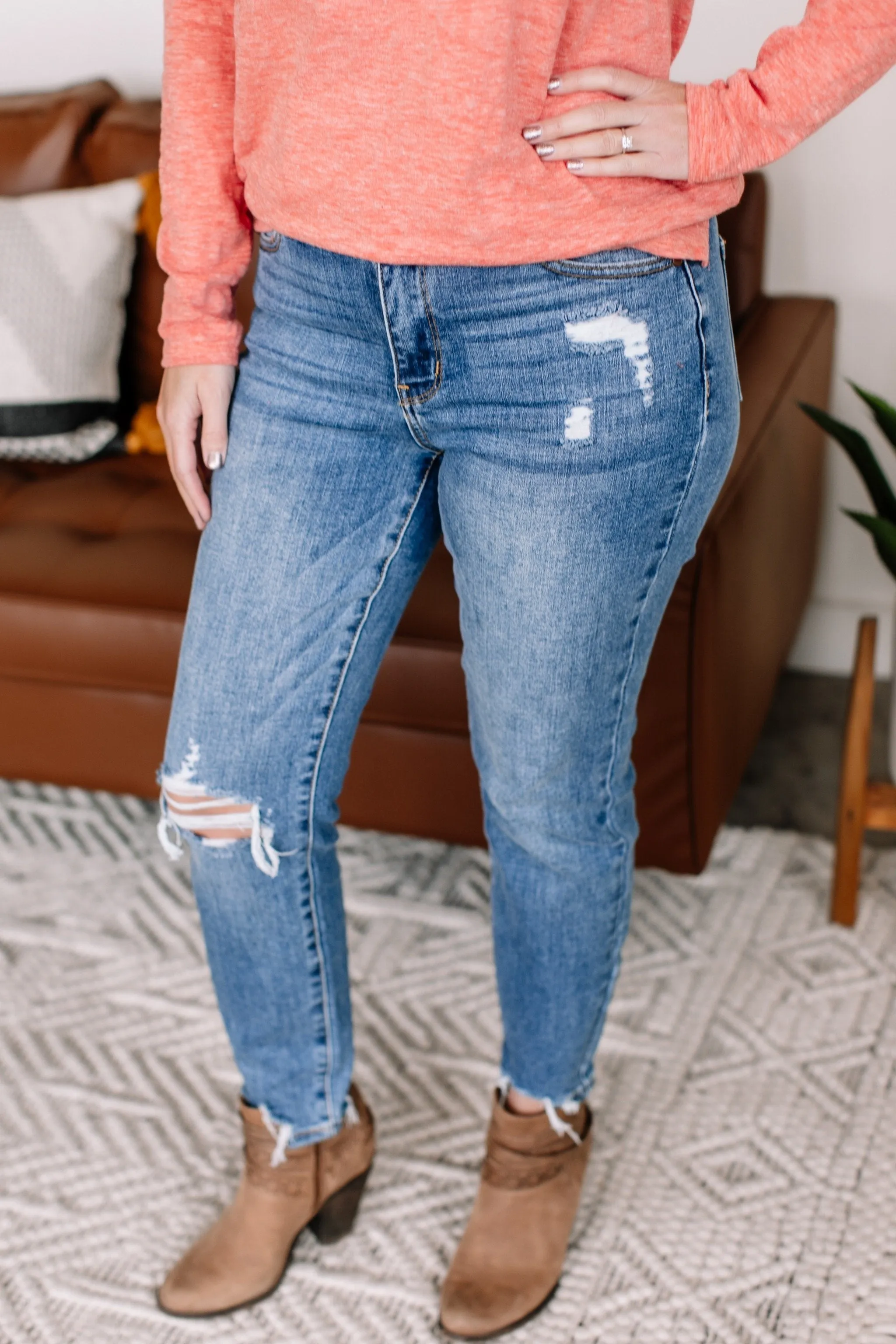 Once Bitten, Twice Shy Destructed Hem Judy Blue Jeans