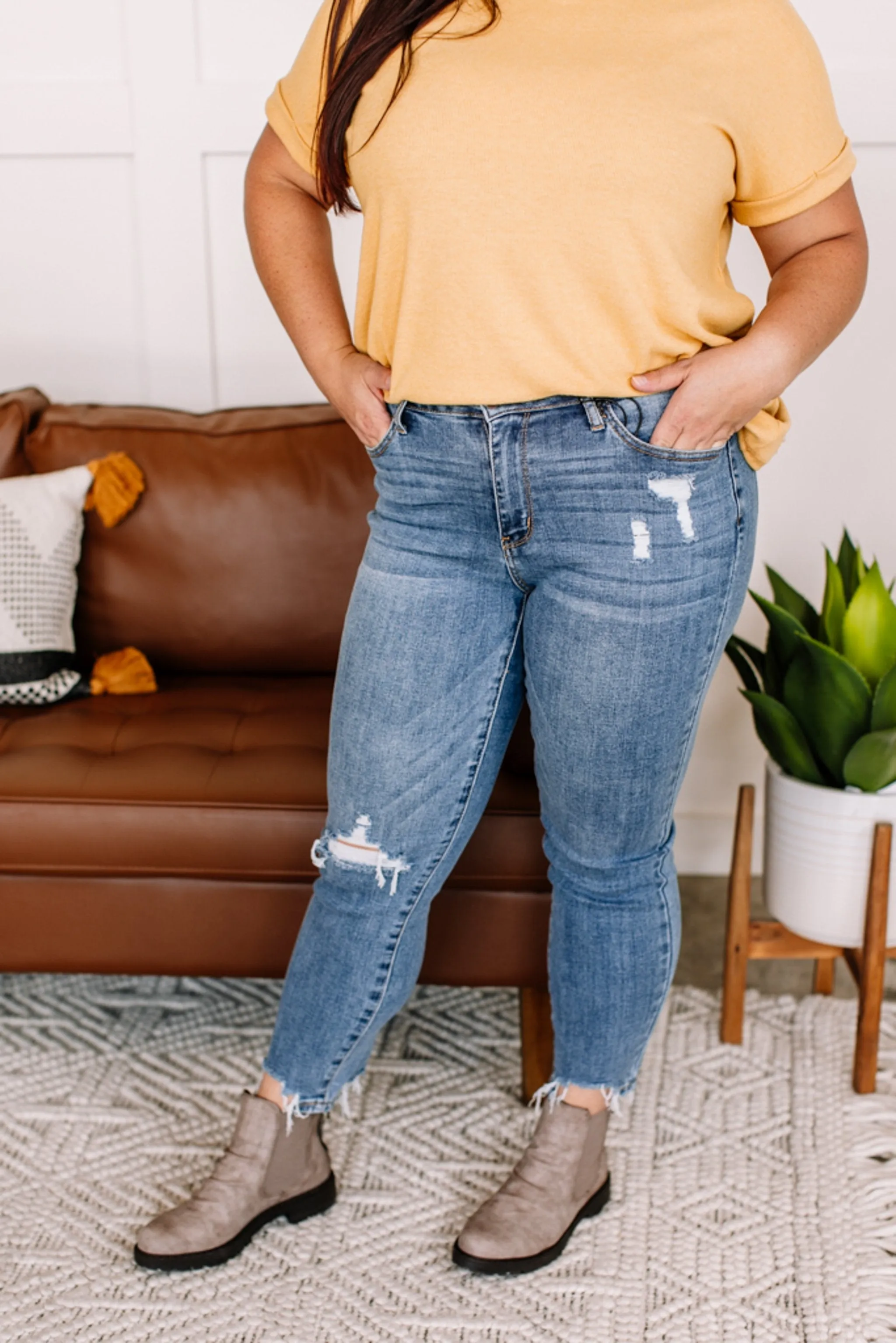 Once Bitten, Twice Shy Destructed Hem Judy Blue Jeans