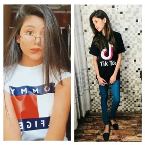 Pack Of 2 - Black and White Tik Tok Printed T-Shirts For