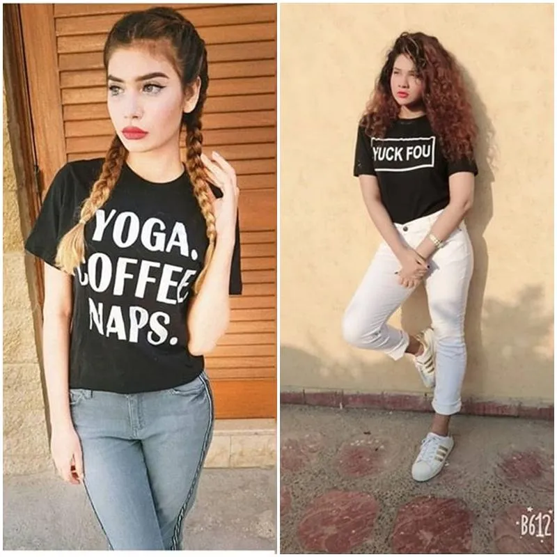 Pack Of 2 - Black Yoga Power Nap and Black Yuck Fou Cotton Printed T-Shirt