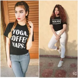 Pack Of 2 - Black Yoga Power Nap and Black Yuck Fou Cotton Printed T-Shirt