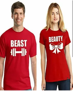 Pack Of 2 - Red Cotton Printed T-Shirts For Couples