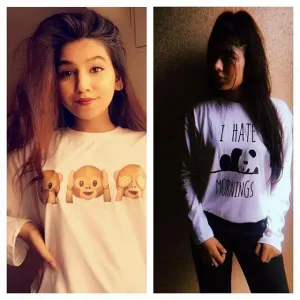 Pack of 2 - White Emojis and I Hate Mornings Printed T-shirts For Her