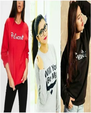 Pack Of 3 - Red Cotton Printed TShirt For Women