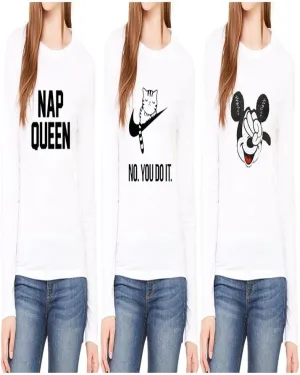Pack Of 3 - White Cotton Printed T-Shirts For Her