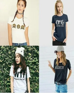 Pack Of 4 - Multicolor Cotton Printed T-Shirts For Women