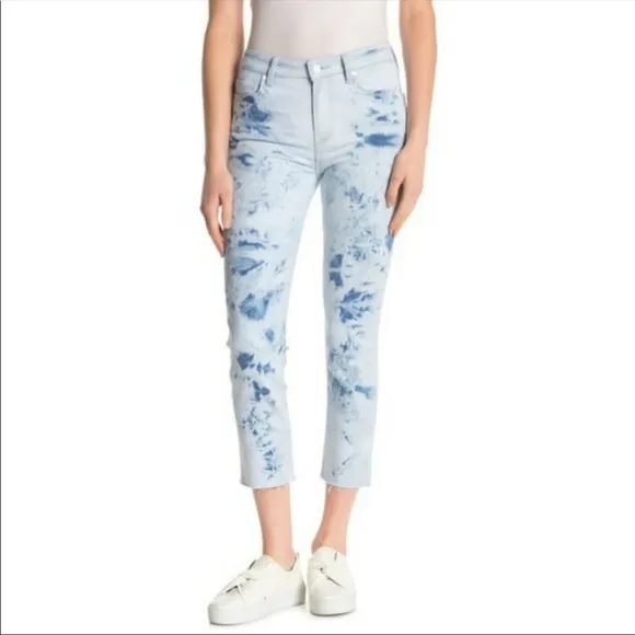 PAIGE Tie Dye Hoxton Slim Crop Raw Hem Jeans