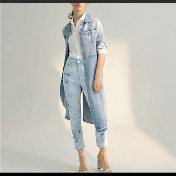 PAIGE Tie Dye Hoxton Slim Crop Raw Hem Jeans