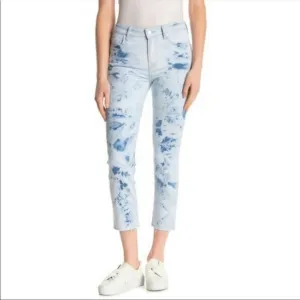 PAIGE Tie Dye Hoxton Slim Crop Raw Hem Jeans