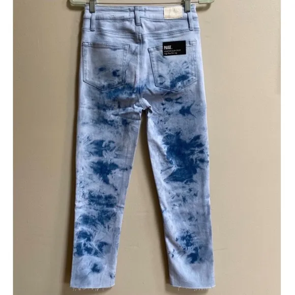 PAIGE Tie Dye Hoxton Slim Crop Raw Hem Jeans