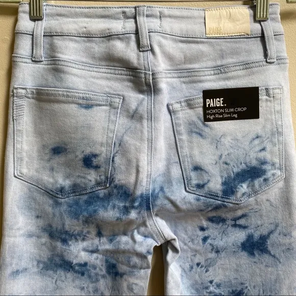 PAIGE Tie Dye Hoxton Slim Crop Raw Hem Jeans