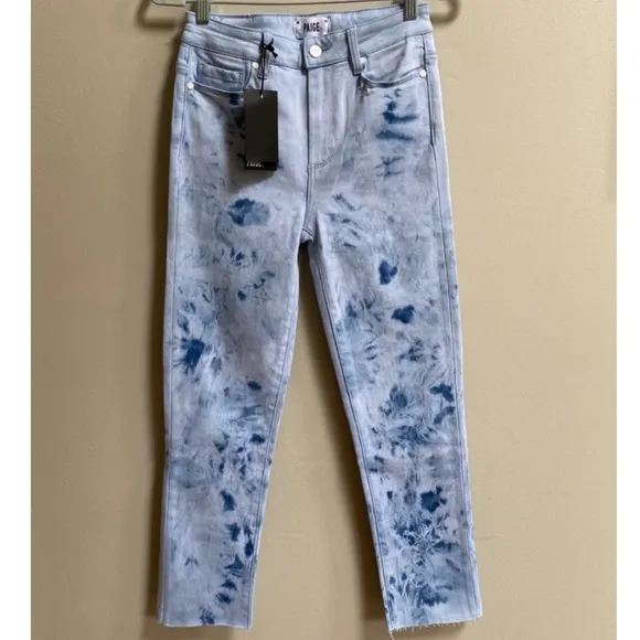 PAIGE Tie Dye Hoxton Slim Crop Raw Hem Jeans