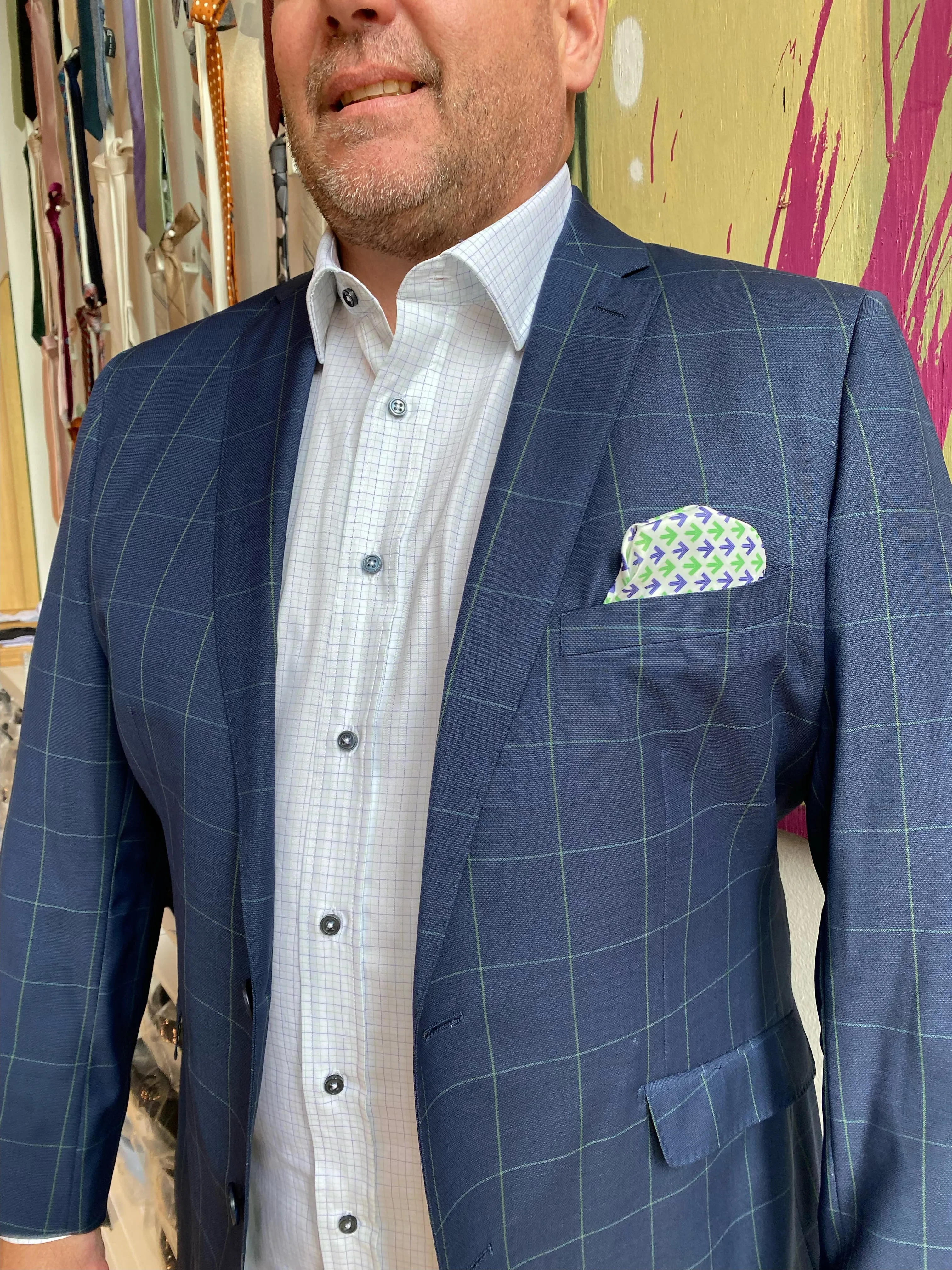 Pelotonia White with Blue and Green Check Premium Shirt
