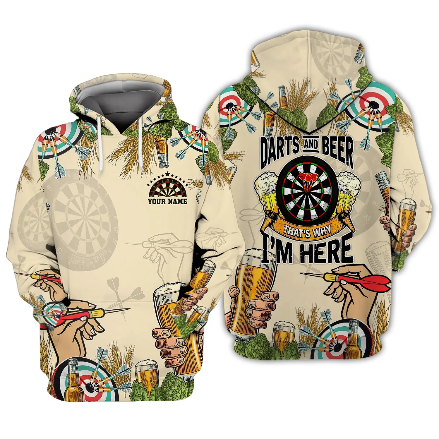 Personalized Name Darts And Beer, That's Why I'm Here 3D Printed Shirts
