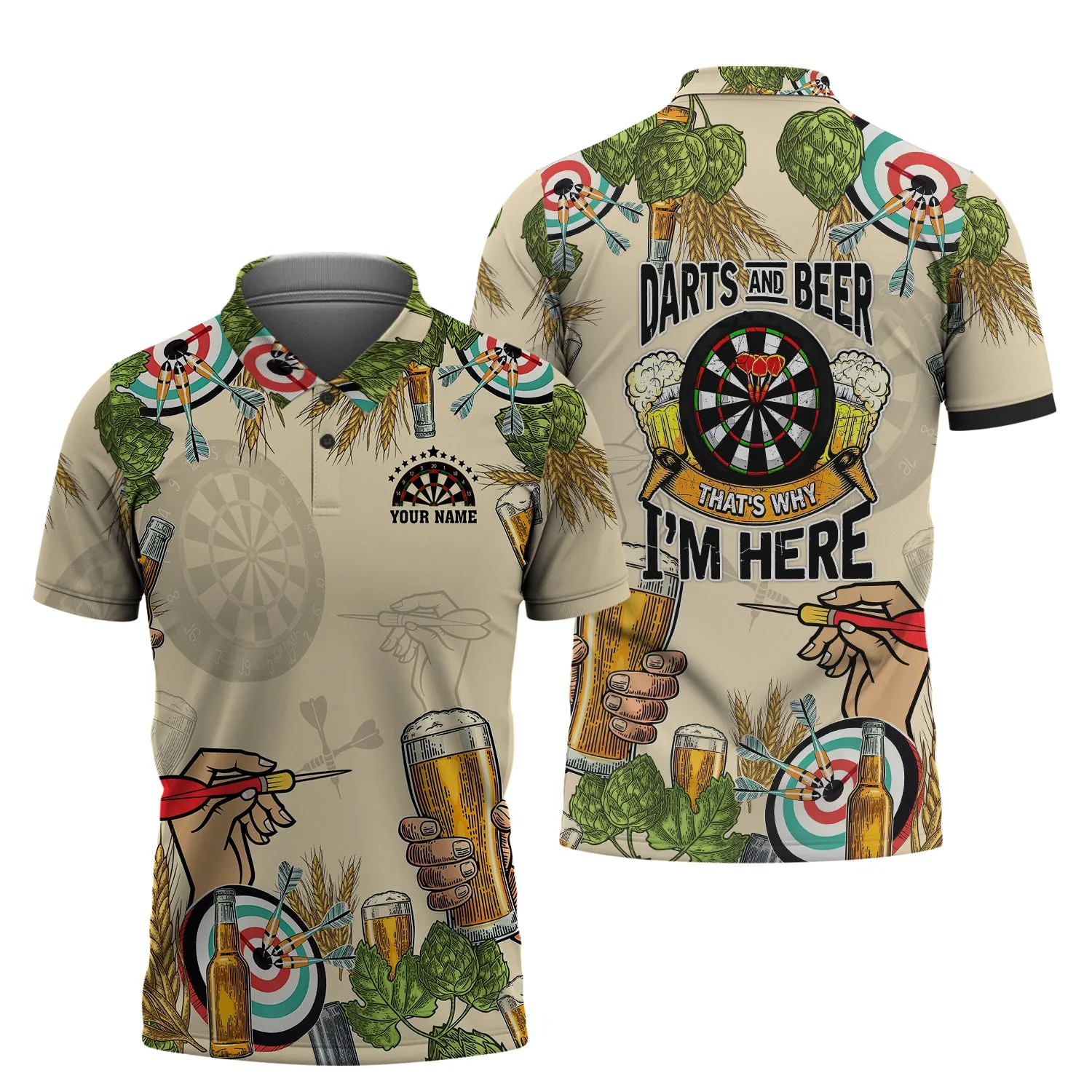 Personalized Name Darts And Beer, That's Why I'm Here 3D Printed Shirts