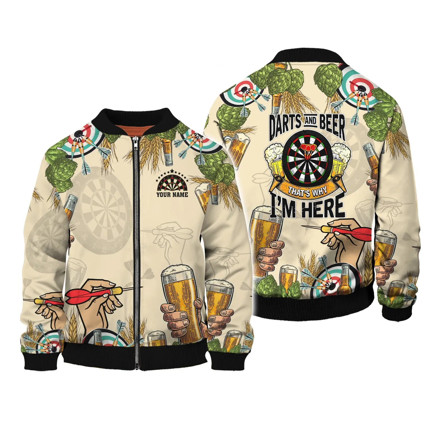 Personalized Name Darts And Beer, That's Why I'm Here 3D Printed Shirts