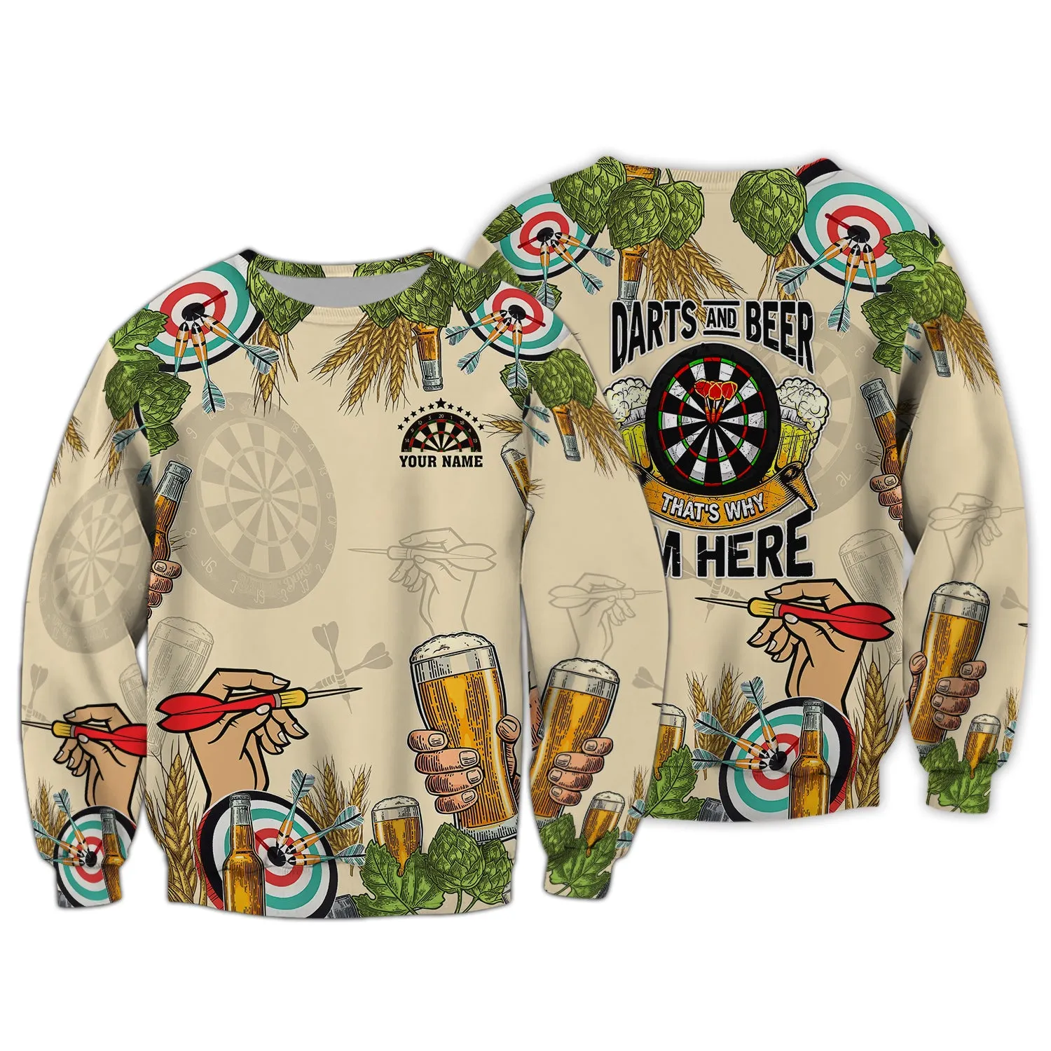 Personalized Name Darts And Beer, That's Why I'm Here 3D Printed Shirts