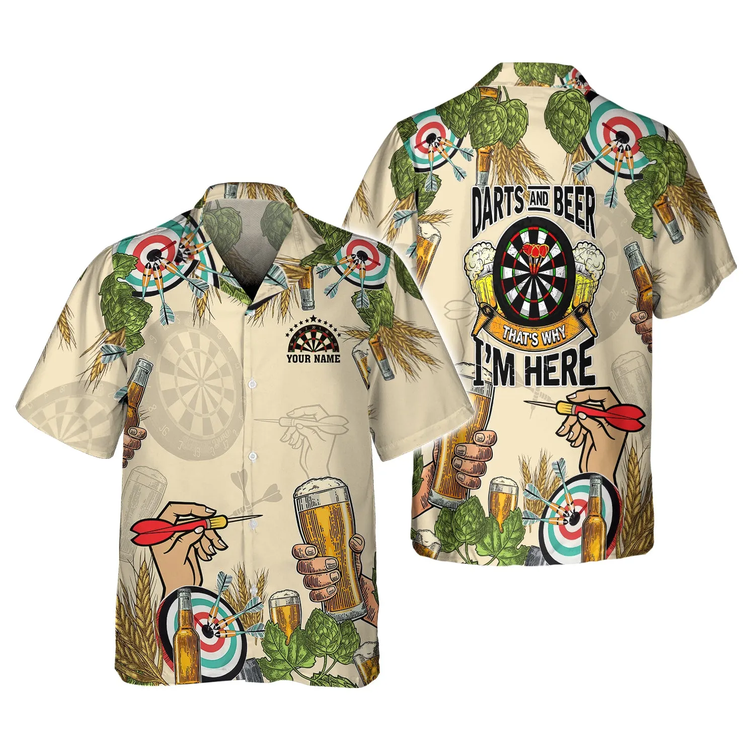 Personalized Name Darts And Beer, That's Why I'm Here 3D Printed Shirts