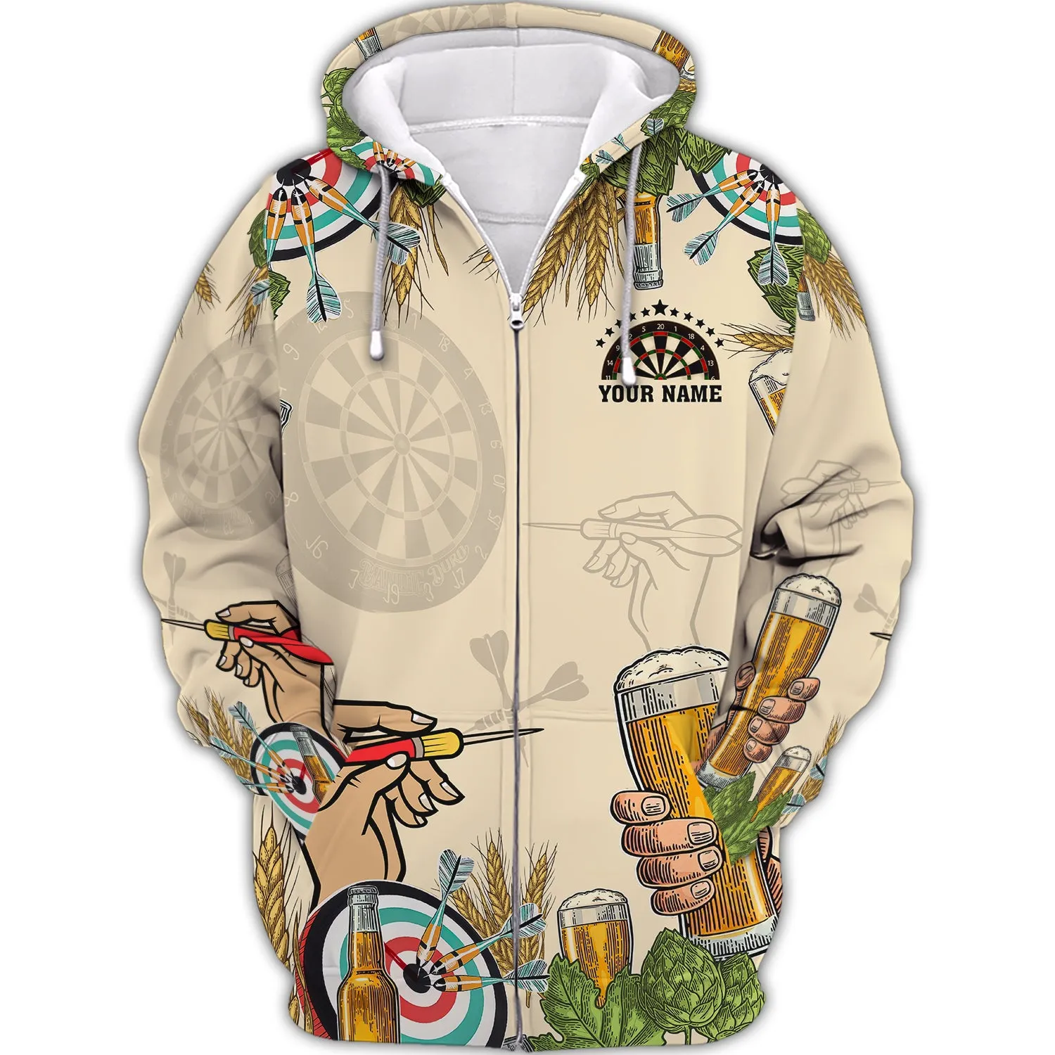 Personalized Name Darts And Beer, That's Why I'm Here 3D Printed Shirts