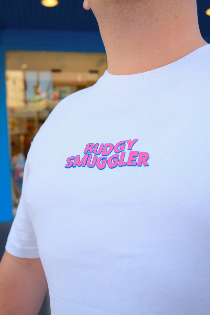 Pink Anti Board Short Club on White Tee