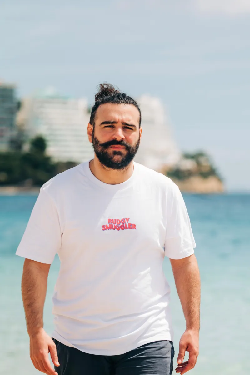 Pink Anti Board Short Club on White Tee