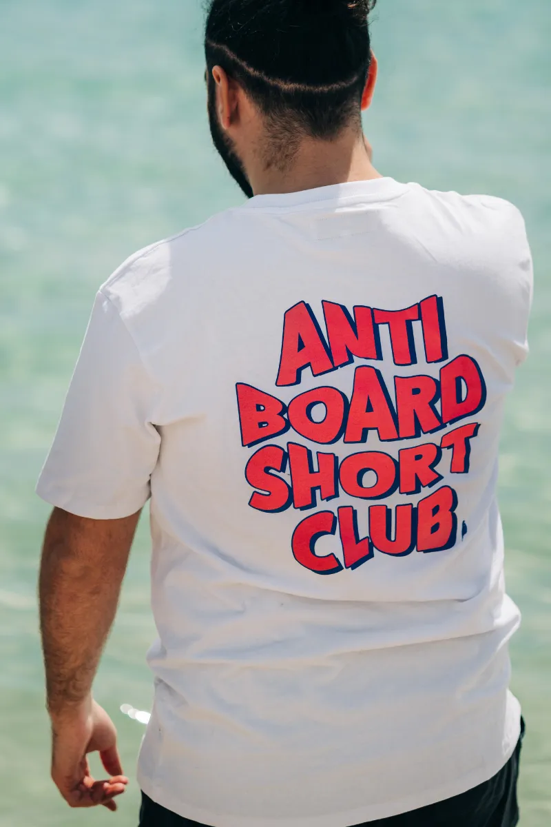 Pink Anti Board Short Club on White Tee