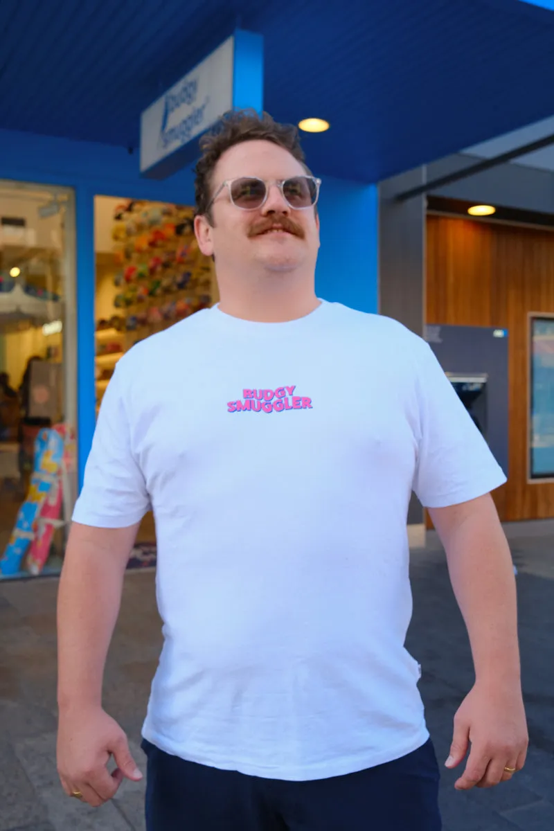 Pink Anti Board Short Club on White Tee